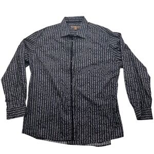 Blue Blue Pronto Uomo 3XLT Button Down Shirt Black Grey Textured Striped Scroll